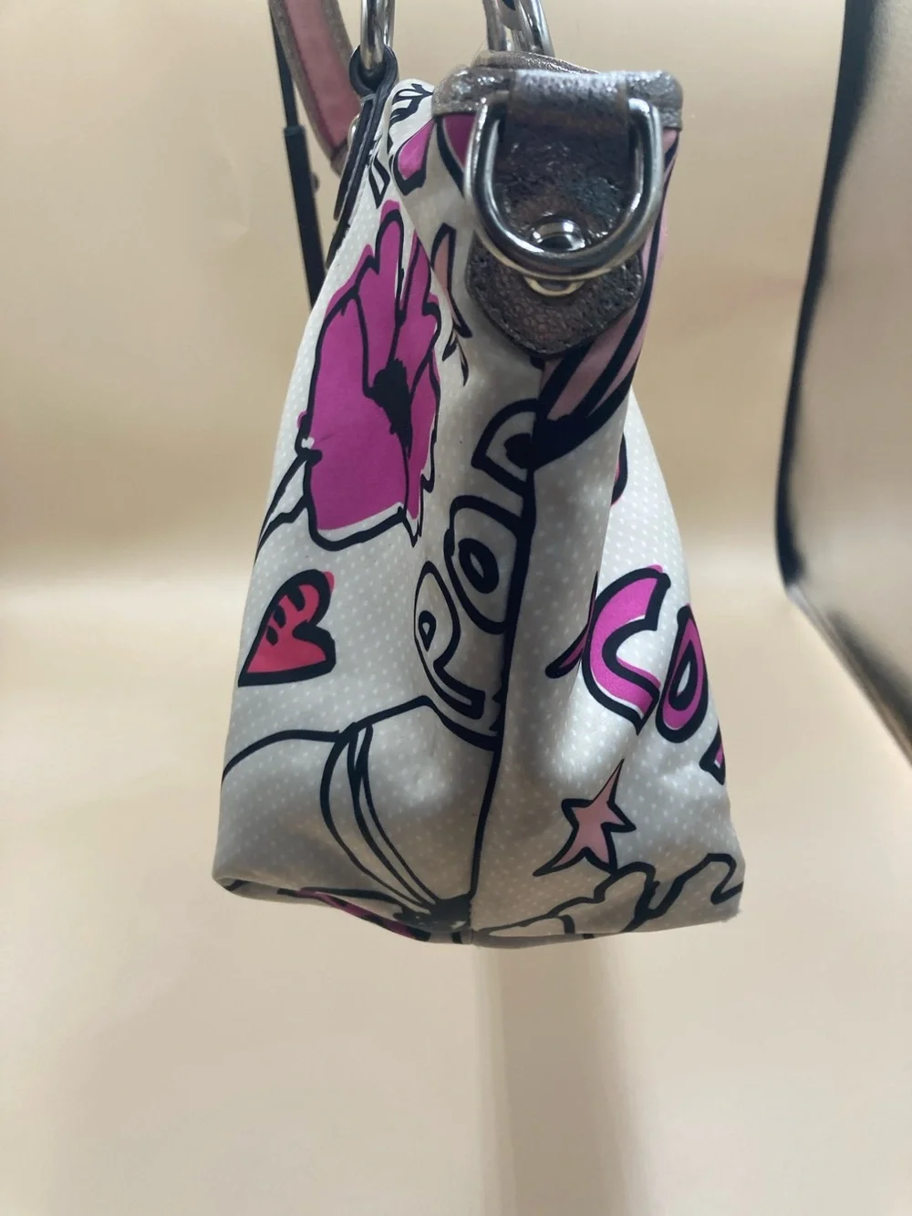 Coach Pink and Silver Floral Graphic Shoulder Bag